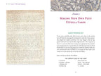 An open book spread showing a page from 'The Art of Cardmancing' with handwritten card text on the left and instructional content about making Petit Etoile cards on the right.