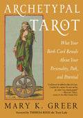 Book cover of 'Archetypal Tarot' by Mary K. Greer with a tarot card illustration on an orange background.