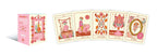 Set of tarot cards with a pink box on a white background