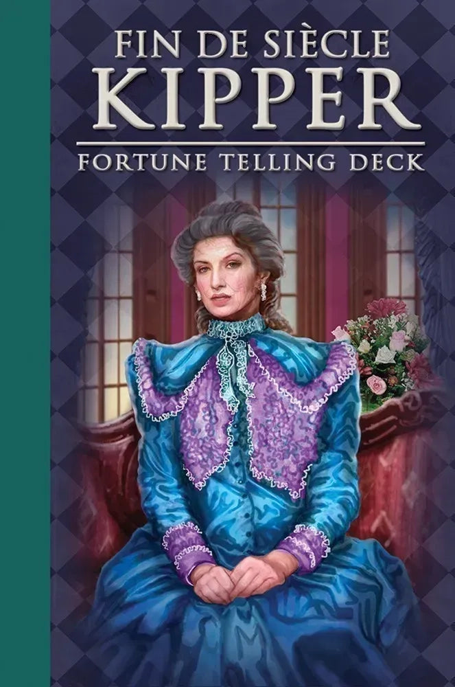 Cover of 'Fin de Siècle Kipper Fortune Telling Deck' with a woman in an old-fashioned dress.