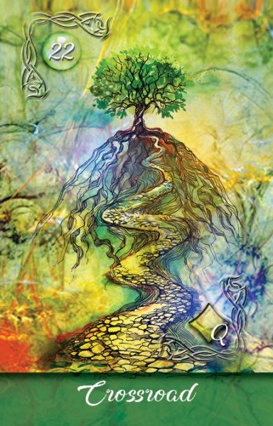 Colorful artwork of a tree with roots and 'Crossroad' text on a textured background