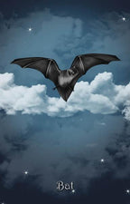 Bat flying among clouds with a starry night sky