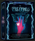Lore Olympus Oracle Deck packaging with hands holding a butterfly against a dark background