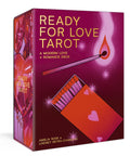Ready for Love Tarot deck box with a magenta and purple cover, gold title text, and illustrated matchbox and heart imagery on a white background.