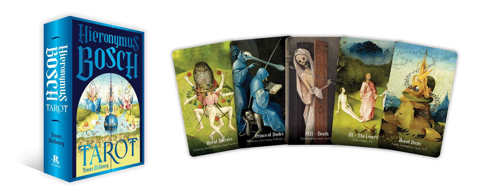 Hieronymus Bosch Tarot card set with tarot cards displayed and box on a white background