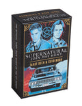 Supernatural tarot deck and guidebook packaging with characters and car illustration.