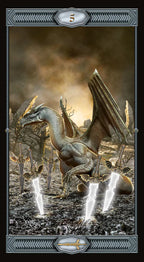Dragon in a fantasy setting with a dark, smoky background