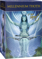 Millennium Thoth Tarot box with a woman in a blue dress and headdress on a blue background