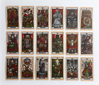 Set of tarot cards with intricate artwork on a white background
