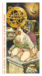Illustration of a man and woman engaging in a sexual situation. Features an armillary sphere in a classical setting