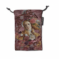 Decorative pouch with floral design and portrait on a white background