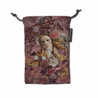 Decorative pouch with floral design and portrait on a white background