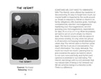 A printed page from a journal or book featuring a black-and-white illustration of a woman in a white dress standing in a dark room, with the title 'THE HERMIT' at the top. The right side contains reflective text about mental health and disconnection, and the bottom left includes 'Essence: Recharge Releasing: Stress' with page numbers 42 and 43.