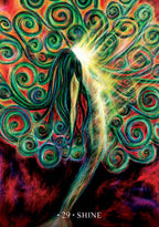 Colorful abstract artwork with swirling patterns and a bright light at the center, featuring the word 'SHINE'.