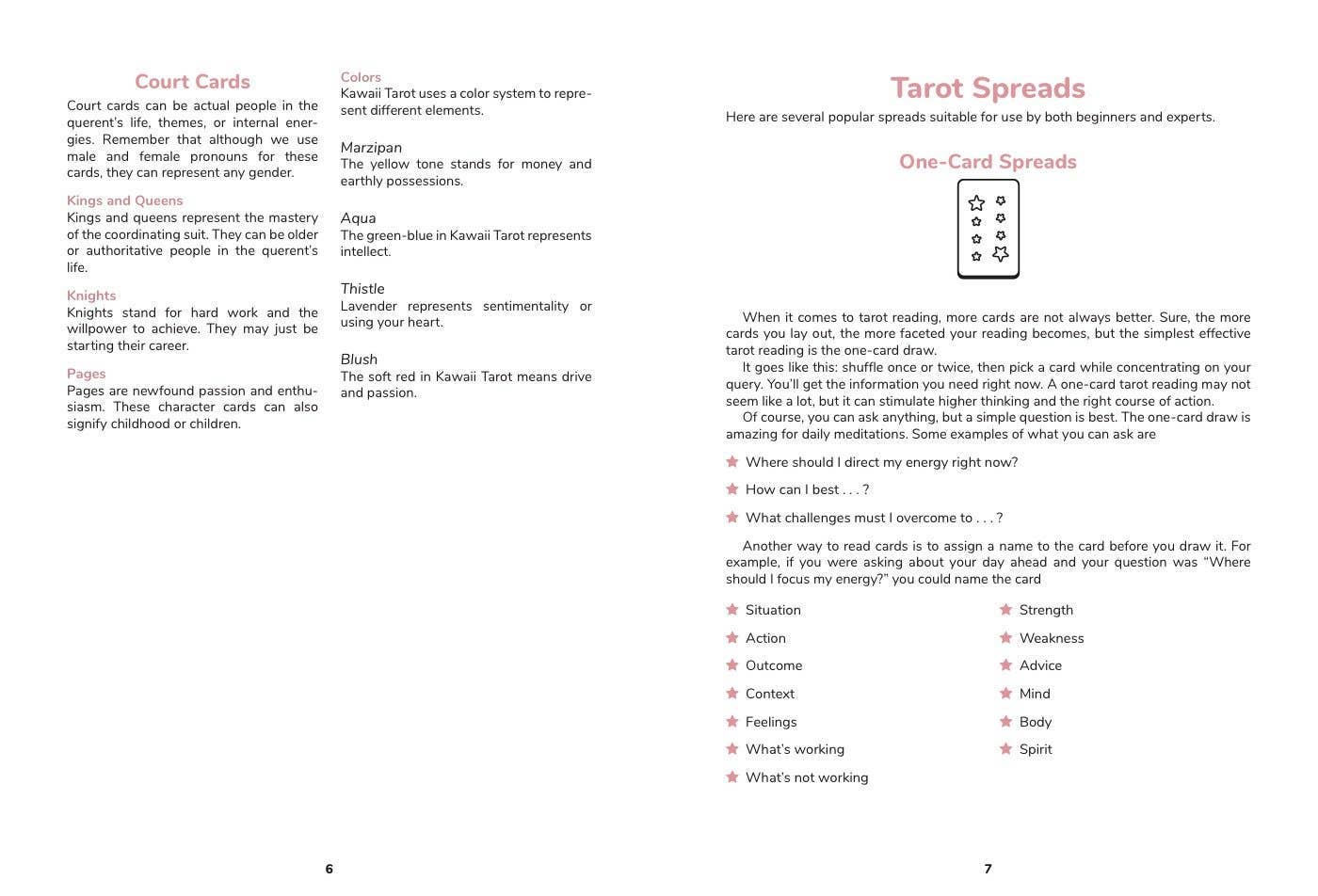 Page from a book or manual about Tarot cards and spreads on a white background