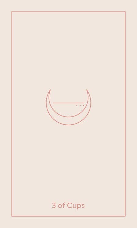 Card with astrological symbol '3 of Cups' on a light pink background