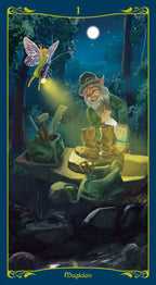Illustration of a gnome with a fairy and tools in a forest setting, labeled 'Magician'.