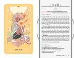 Tarot card titled 'The Sun' with a person holding a sunflower, on a white background.