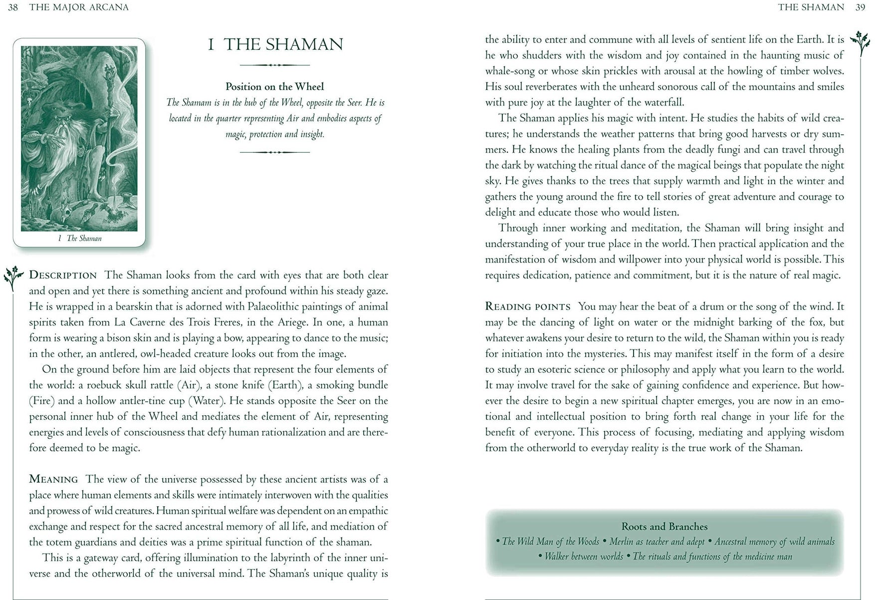 Page from a book or magazine featuring text and illustrations related to the 'Shaman' card from The Major Arcana.