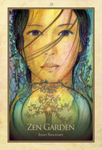 Artistic depiction of a woman's face with nature elements, titled 'Zen Garden: Inner Sanctuary'.