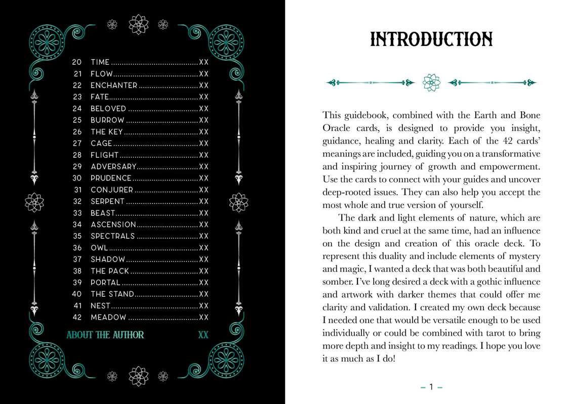 Introduction page of an oracle deck guidebook with text and decorative elements.
