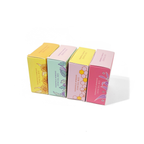 Four colorful boxes with floral designs on a white background