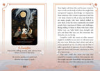Tarot card with illustration and descriptive text on a decorative background