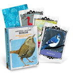 Card deck with bird illustrations and a box labeled 'Animal Allies Birds' on a white background