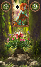 Card with a fairy and floral design on a forest background