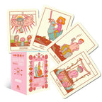 Squid Game-inspired tarot cards with a pink box on a white background