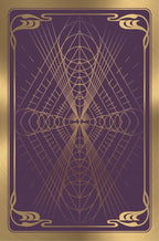 Decorative card with geometric gold design on a purple background