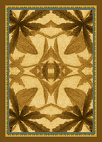 Patterned rug with leaf design on a beige background