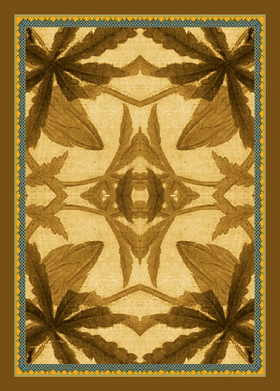 Patterned rug with leaf design on a beige background
