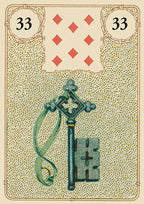 Card with a key symbol and number 33 on a textured background