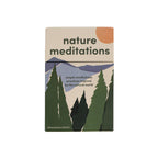 Book titled 'Nature Meditations' with mountain and tree design on a beige background