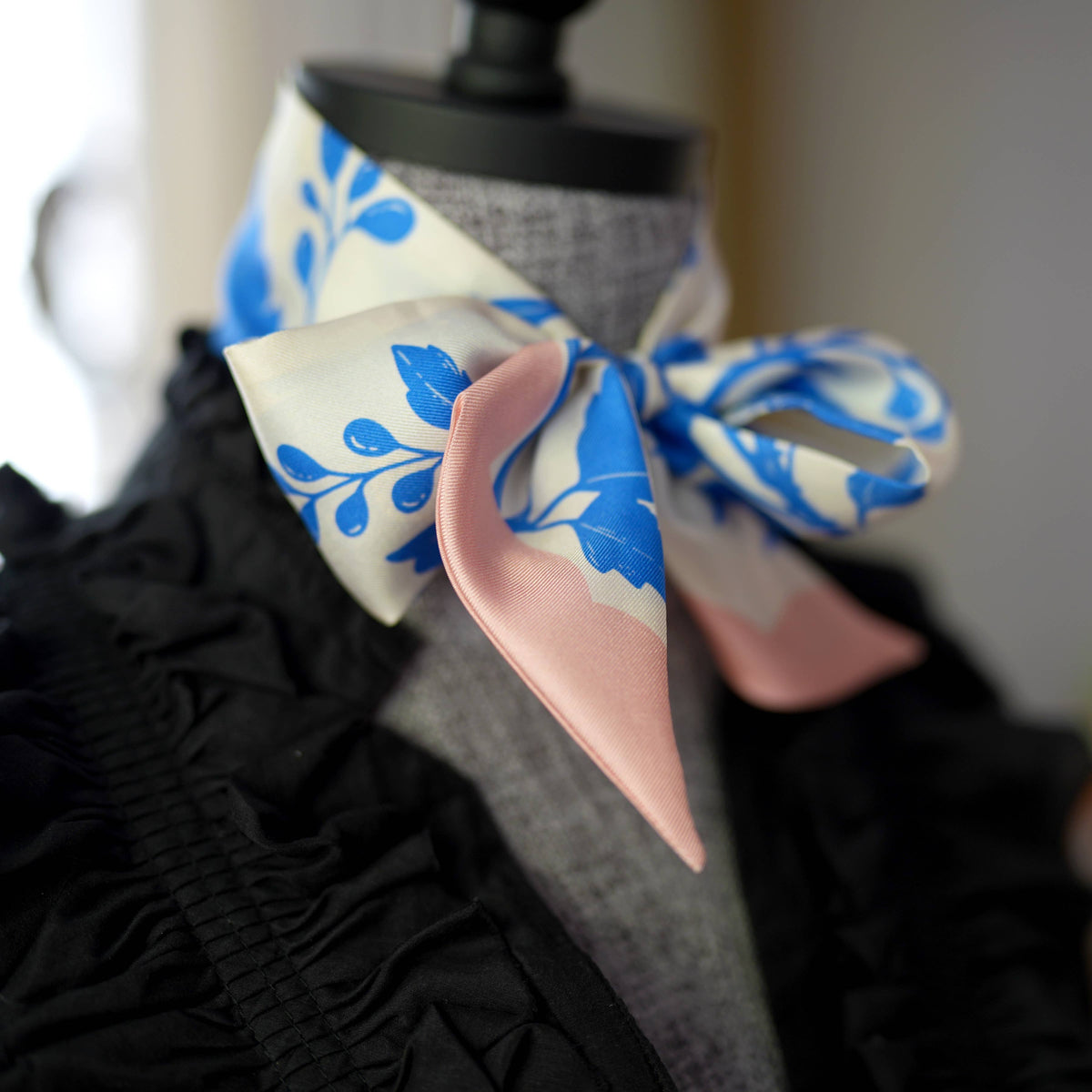 Skinny Silk Scarf / Tarot Tie - Moonlit Blooms