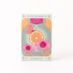 A rectangular product box for SOW THE MAGIC Salt Soak Strength, featuring a colorful illustration of a citrus slice, pink flowers, and a butterfly on a mint green background.