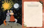 Illustration of three women on a moonlit night with celestial bodies, next to a lined paper sheet titled 'Balance'.