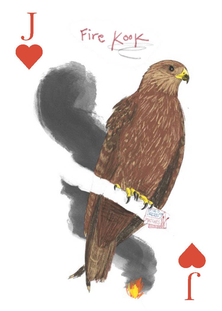 Playing card with a hawk illustration labeled 'Jack of Hearts' by Fire Kook