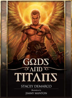 Book cover of 'Gods and Titans' with a warrior-like character and wings.