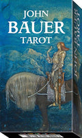 John Bauer Tarot box with a knight and horse illustration on a blue background
