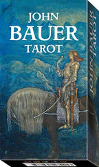 John Bauer Tarot box with a knight and horse illustration on a blue background