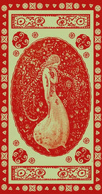 Decorative poster with a mermaid design on a red and green background