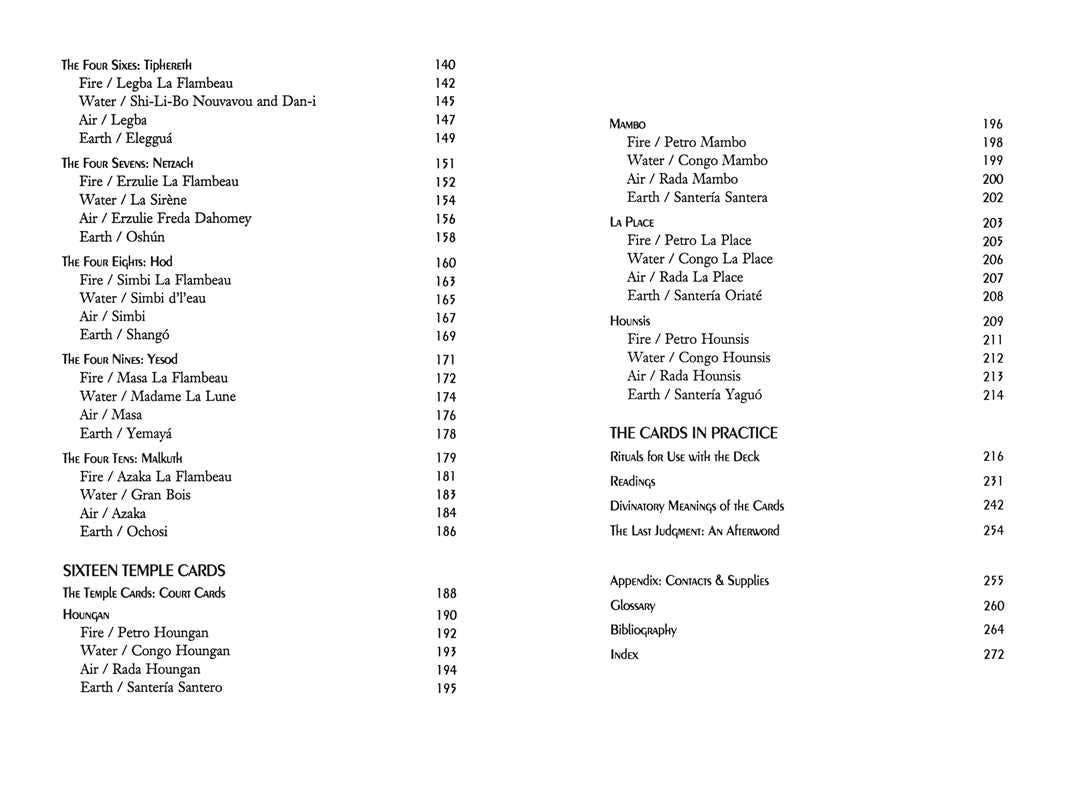 List of card names and descriptions from a tarot or oracle card deck on a white background.