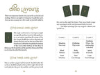 Page from a book about card layouts for oracle card readings, showing text and card images.