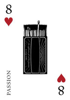 Playing card design with a makeup brush set and text on a white background