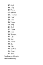 Text list of numbers and words on a white background