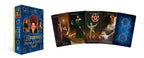 Collection of tarot card boxes with illustrated covers on a white background