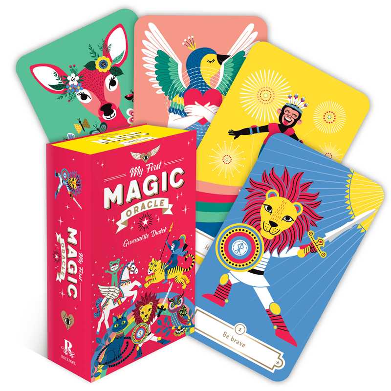 Colorful 'My First Magic Oracle' card set with a pink box on a white background