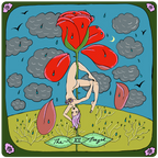 Illustration of a person climbing a red flower with clouds and a moon in the background, labeled 'The XII Magician'.